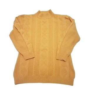 PLUCK Paris Yellow Mock Neck  Pure Wool Cable Knit Sweater SZ S/M